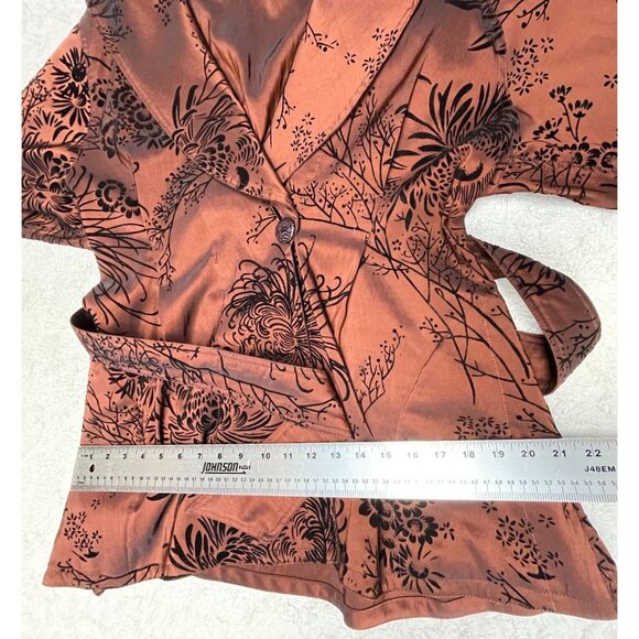 Mycra Pac Women Sz 0 Petite Belted Reversible Coat Robe Long Sleeve Floral Brown - Picture 8 of 10